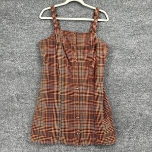 American Eagle Womens M Plaid Jumper Dress Button Front Stretch Lined Academia